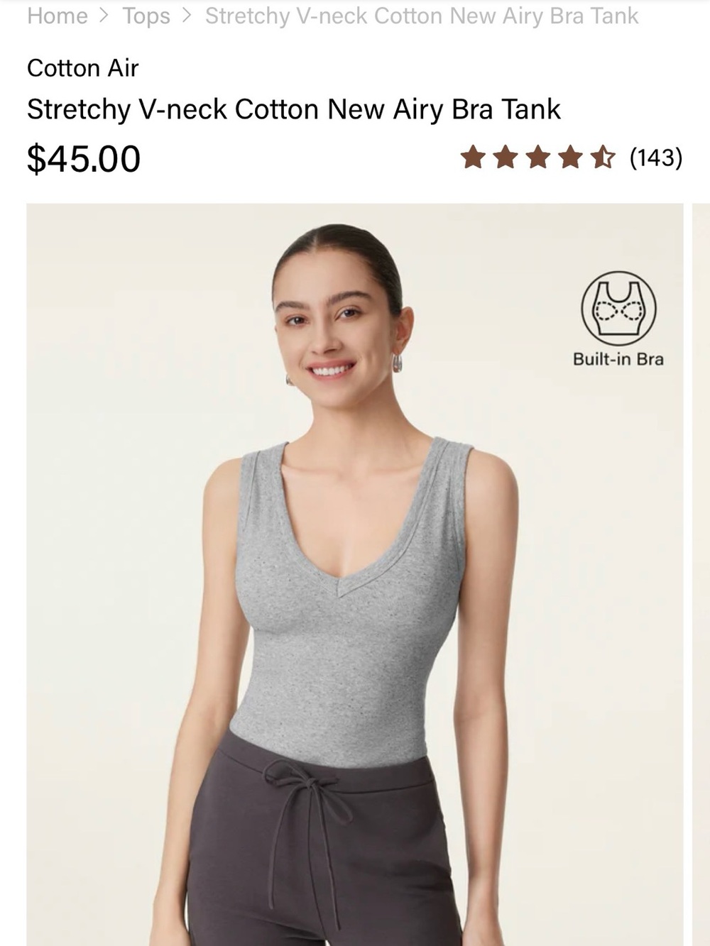 OGL Heather Grey V-Neck Built-In Bra Tank